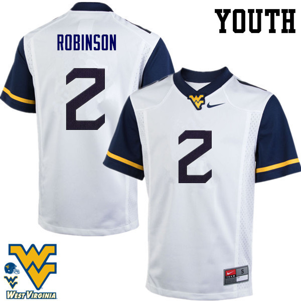 Youth #2 Kenny Robinson West Virginia Mountaineers College Football Jerseys-White - Click Image to Close